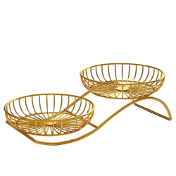 Two Tier Metal Fruit Basket Gold Finish Decorative Kitchen & Dining Organizer Two Tier Metal Fruit Basket Gold Finish Decorative Kitchen & Dining Organizer